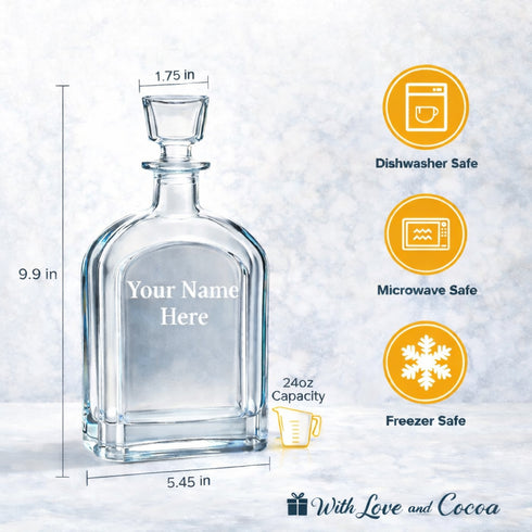 Custom Whiskey Decanter Set with Glass Stopper – Personalized Bourbon, Tequila & Liquor Gift