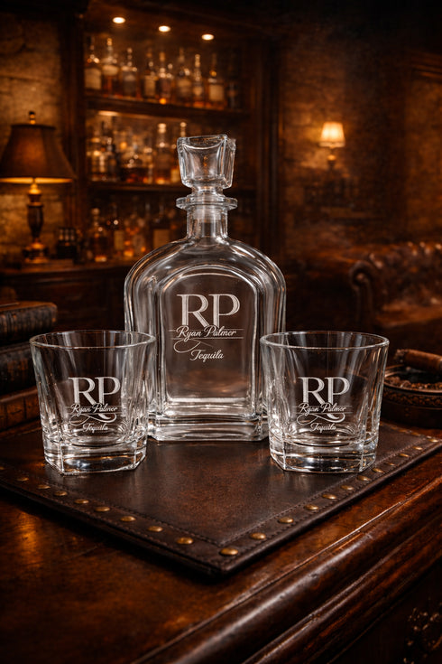 Custom Whiskey Decanter Set with Glass Stopper – Personalized Bourbon, Tequila & Liquor Gift