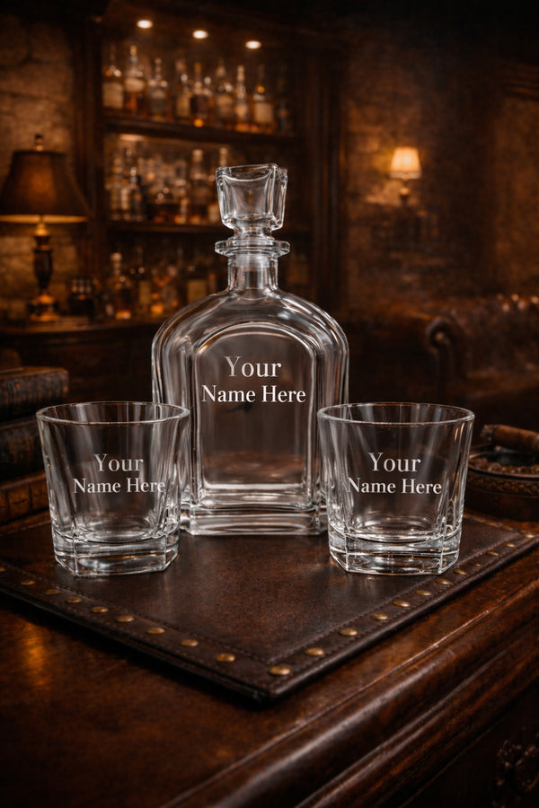 Custom Whiskey Decanter Set with Glass Stopper – Personalized Bourbon, Tequila & Liquor Gift