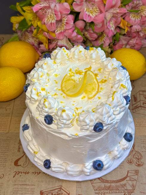 Lemon Blueberry Layer Cake with Italian Meringue Frosting