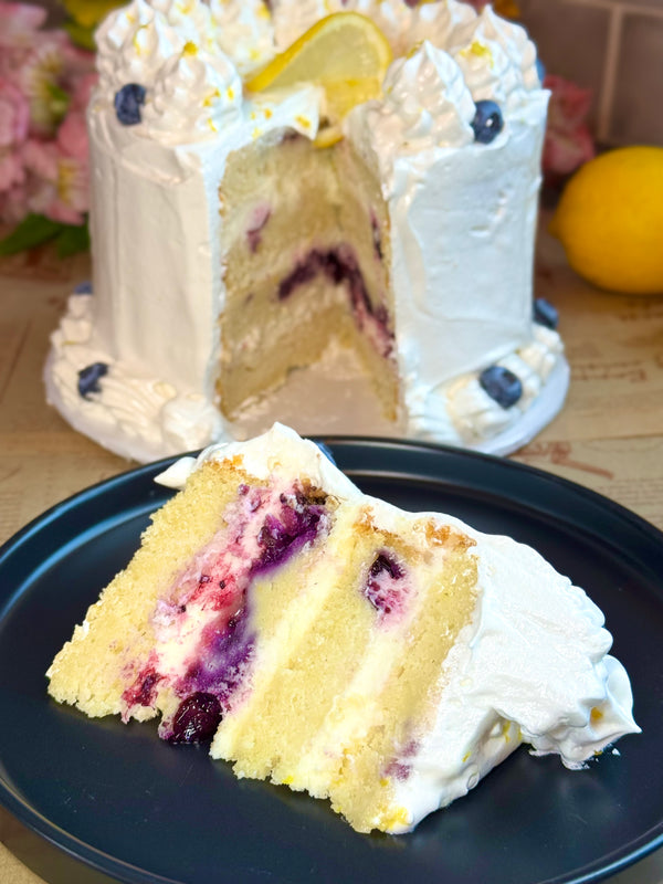 Lemon Blueberry Layer Cake with Italian Meringue Frosting