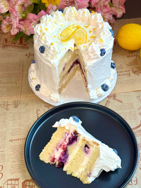 Lemon Blueberry Layer Cake with Italian Meringue Frosting